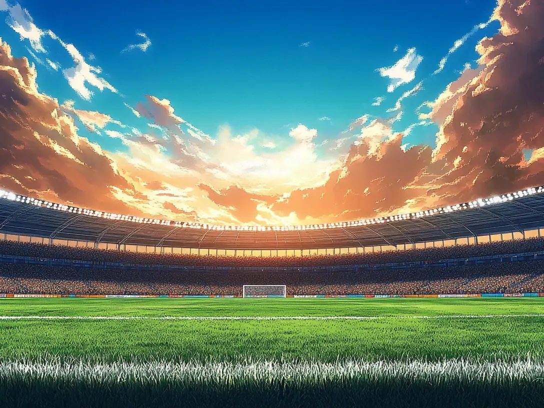 Beautiful football pitch at sunset